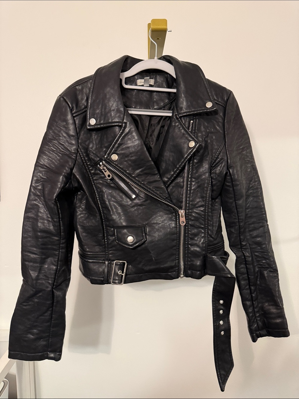 silence + noise Black Leather Biker Jacket